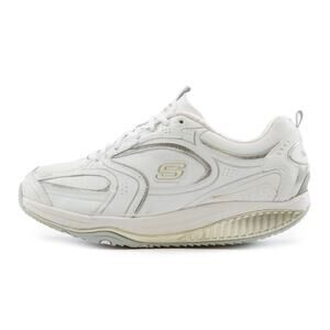 Skechers Shape ups Shoes Womens Sz 8 Silver White Leather Sneakers walking 12322